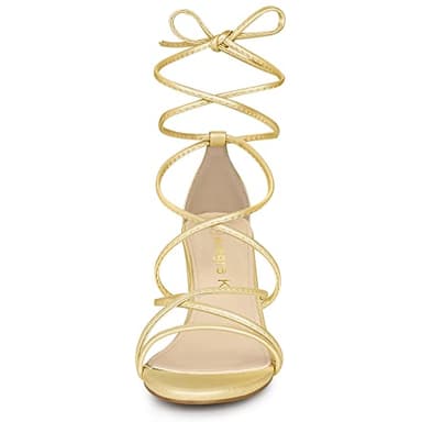 Allegra K Women's Strappy Lace Up Chunky Gold Heel Sandals 7 M US - Image 3