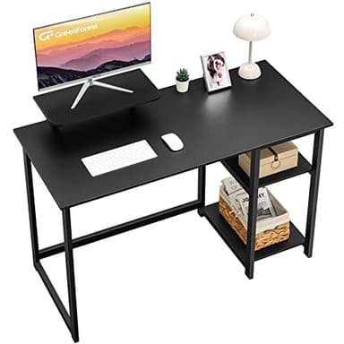GreenForest Computer Desk 39 Inch with Monitor Stand, Office Desk with Adjustable Storage Shelves, Small Gaming Desk for Home Work Writing Study, Black - Image 1