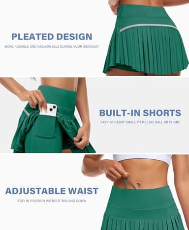JoyGirl Pleated Tennis Skirt for Women with Shorts High Waisted Golf Skort Mini Skirt Workout Athletic Skorts Skirts with Pockets (Dark Green,Large) - Image 3