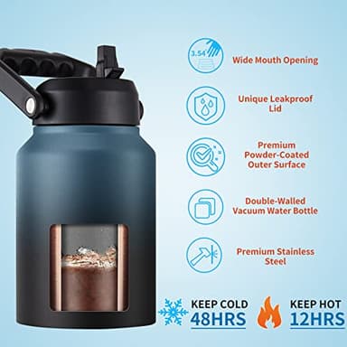 EALGRO Gallon Insulated Water Bottle Jug with Straw, 128 oz Large Stainless Steel Sports Metal Water Canteen With Handle, Thermal Water Cup Mug with 2 Lids, Dark Rainbow - Image 3