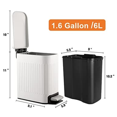 TrashAid Slim Bathroom Trash Can with Lid Soft Close, 6 Liter/1.6 Gallon Stainless Steel Small Garbage Can with Removable Inner Bucket, Step Pedal, Slim Wastebasket for Toilet, Office, Bedroom, White - Image 5