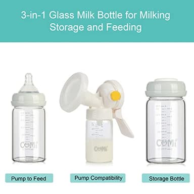 COMI Wide Neck Glass Breastmilk Collection n Storage Bottle, 6oz with Screw Ring Sealing Disk; Re-markable Sealing Disc. BPA Free, Fits Breast Pumps & Nipples (2 Pack Gray Lids) - Image 2
