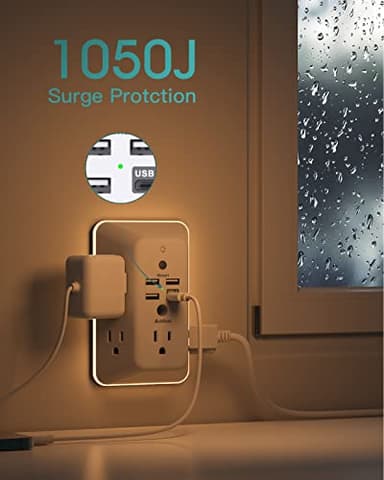 Surge Protector, Outlet Extender with Night Light, Addtam 5-Outlet Splitter and 4 USB Ports(1 USB C), Multi Plug Wall Outlet for Home Office Dorm Room Essentials - Image 7