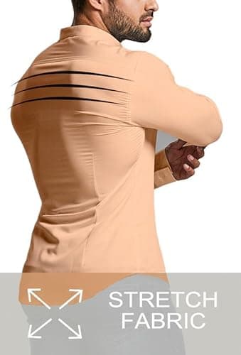 EOUOSS Men’s Muscle Fit Dress Shirts Athletic Slim Fit Long Sleeve Stretch Casual Button Down Shirt Light Orange Medium - Image 4