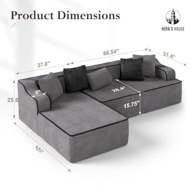 HERA'S HOUSE 104" Sofa with Chaise, L-Shaped Modern Modular Cloud Couch, Plush Deep Seating with 5 Pillows, No Assembly Required Corduroy Fabric Upholstered Living Room Furniture for Apartments, Homes - Image 3