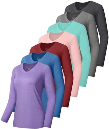 7 Pack Long Sleeve Workout Tops for Women Quick Dry Athletic Running Shirts UV Sun Protection T Shirts V Neck Performance Shirts SetA 2XL - Image 1