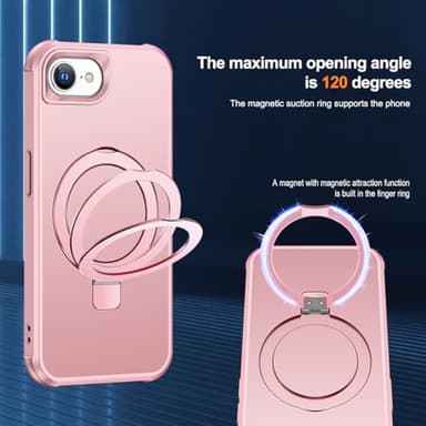 SKYLMW Compatible with iPhone 16E Case with Invisible Magnetic O-Ring Stand Military-Grade Case for iPhone 16E 6.1" 2025 [Compatible with Mag-Safe][Great Grip Feeling], Rose Gold - Image 9