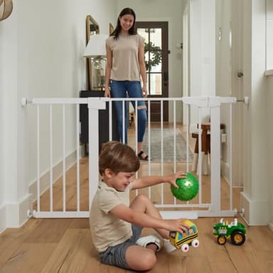 Cumbor 2 Pack 29.7-46" Baby Gate for Stairs, Mom's Choice Awards Winner-Auto Close Dog Gate for doorways, Easy Install Pressure Mounted Pet Gates indoor, Easy Walk Thru Wide Safety Gate for Dog, White - Image 7