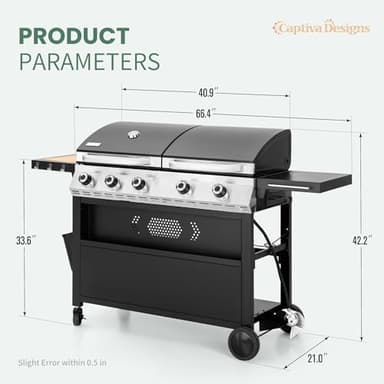 Captiva Designs Propane Gas Griddle Grill Combo with Porcelain-Enameled Cast Iron Grate & Cast Iron Pan, Dual BBQ Grill With Flat Top Griddle for Outdoor Kitchen & Backyard Barbecue,696 SQIN Cook Area - Image 2