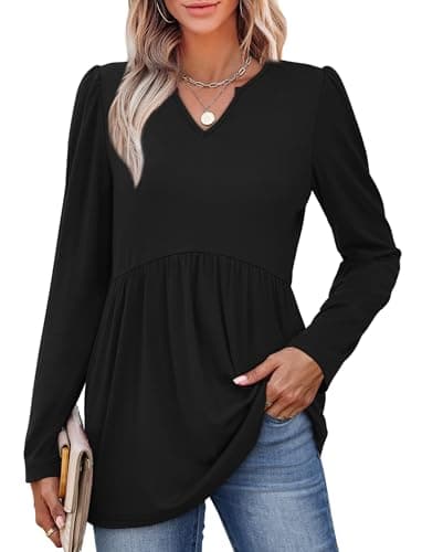 Long Sleeve Shirts for Women Fall V Neck Babydoll Tops Black Maternity Clothes Plus Size Winter Clothing XL - Image 3