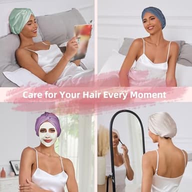 Baqzqudnl Adjustable Silk Satin Hair Bonnet for Sleeping Women, Double Layer, Silk Hair Wrap for Sleeping Women Men, Curly Natural Braid Straight Unisex - Pink - Image 5