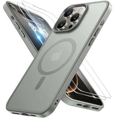 Miracase Magnetic Series for iPhone 16 Pro Case [Compatible with MagSafe] [with 2X Screen Protectors] Military-Grade Protection, Anti-Fingerprint, Slim Phone Case for 16 Pro 6.3 inch - Gray - Image 1