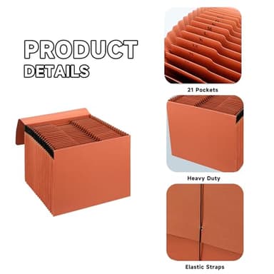 Heavy Duty Expanding File Folder Organizer,21 Pockets Accordion File Organizer,A-Z,1/3 Cut Tabs,Letter Size,17.5Inch Expansion - Image 3