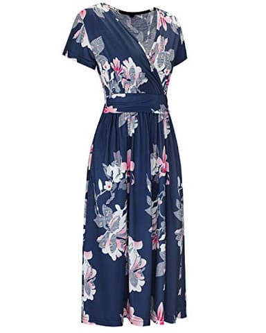 OUGES Women's 2025 Summer Short Sleeve V-Neck Pattern Knee Length Dress with Pockets(Floral05,XXL) - Image 3