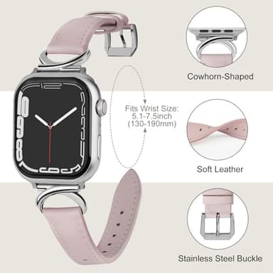 mxiixnai Leather Band Compatible with Apple Watch Bands for Women, Dressy Designer Strap with C-Shape Metal Buckle for iWatch Series 11/10/9/8/7/6/5/4/3/2/1/se(38mm 40mm 41mm 42mm,Light Purple/Silver) - Image 3