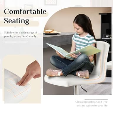 DUMOS Bar Stools Set of 4, 24 inch Counter Height Bar Stools, Upholstered Modern Kitchen Barstools with Metal Base, PU Leather Saddle Stools for Kitchen Island, White - Image 4