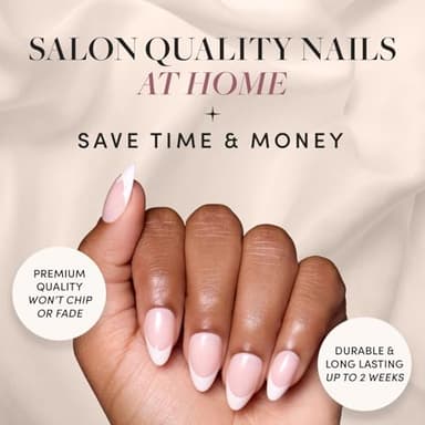Glamnetic Press On Nails - All Time Love | Glossy, Semi-Transparent, Short Almond French Tip Nails with Leaf Accents, Salon Quality | 15 Sizes - 30 Nail Kit with Glue - Image 2