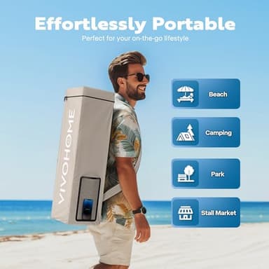 VIVOHOME 8x8ft Pop-Up Canopy Tent with Central Lock Design, Slant Legs, Backpack, and Side Wall, Portable Shelter for Camping, Party, Yard, and Beach Events, Beige - Image 7