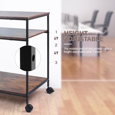 Sutex Large Printer Stand, 23.6" W x 18.9" D x 31.5" H Large Printer Table with Adjustable Storage Shelf, 3 Tier Rolling Printer Cart with Wheels for Home Office- Support 100 LBS Each Tier - Image 2