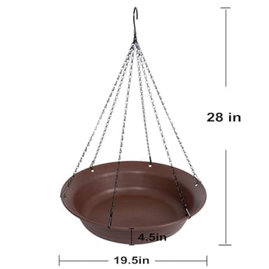 VUWEZ Hanging Bird Bath, Hanging Bird Water Feeder for Outdoors, Feeder Bowl, 1 Pack Birdbath Tray Accessories for Outside, Plastic Birdbaths Tray for Garden Patio Decoration (20", Chocolate) - Image 2