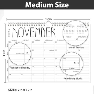 GuassLee Wall Calendar 2026 12 Months Planner Through Jan. 2026 to Dec 2026 17" X 12" Paper Monthly Planner Wall Hanging Calendar with Thick Paper for Easy Organizing - Image 2