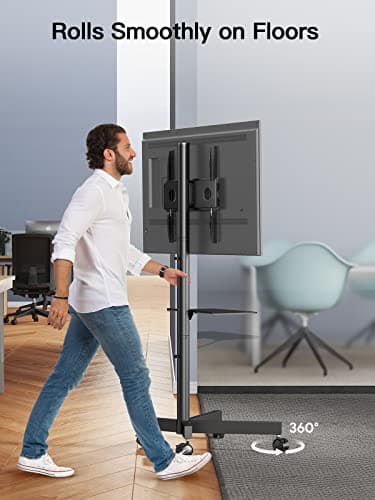 PERLESMITH Rolling TV Stand on Wheels for 23-60 Inch Flat Curved Screen TVs, Mobile TV Cart Height - Adjustable with Shelf/Tray, Portable TV Stand Holds up to 55 lbs, Max VESA 400x400mm, PSTVMC04 - Image 4
