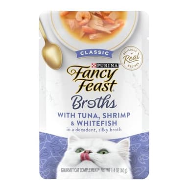 Purina Fancy Feast Limited Ingredient Wet Cat Food Complement, Broths With Tuna, Shrimp & Whitefish - (Pack of 16) 1.4 oz. Pouches - Image 1