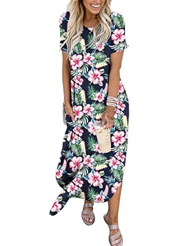 ANRABESS Womens Summer Maxi Dress Short Sleeve Casual Loose Long T Shirt Dresses Split Vacation Beach Sundress Travel Outfits Floral Print X-Large - Image 5