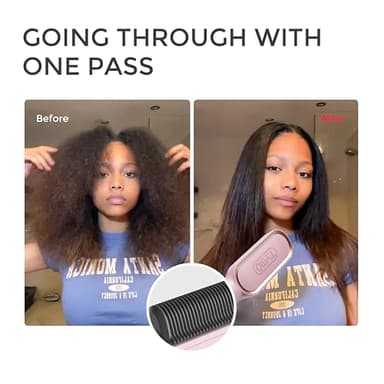 Hair Straightener Brush, TYMO Ring Hair Straightener Comb Straightening Brush for Women with 5 Temps 20s Fast Heating & Dual Voltage, Pink - Image 6