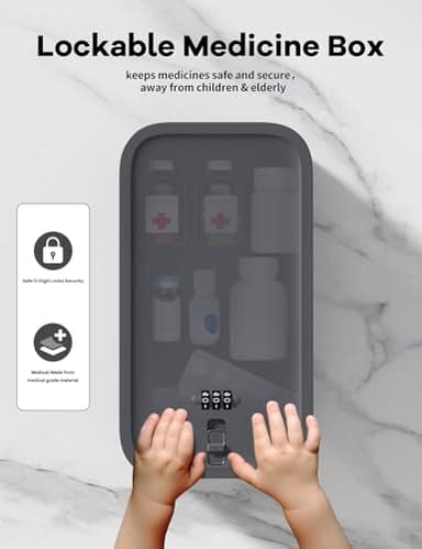 Small Lock Box for Medication Safe, Lockbox for Phone Jail, Medicine Lockable Storage Box with Code for First Aid Kits, Locked Food/Snackle Box Container for Home/Fridge/Office (Grey) - Image 4