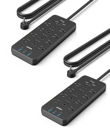 Anker (Pack of 2) Surge Protector Power Strip (2100J), 12 Outlets with 1 USB C and 2 USB Ports for iPhone 15/15 Plus/15 Pro/15 Pro Max, 5feet Extension Cord, Flat Plug, 20W for Home,Office,TUV Listed - Image 1