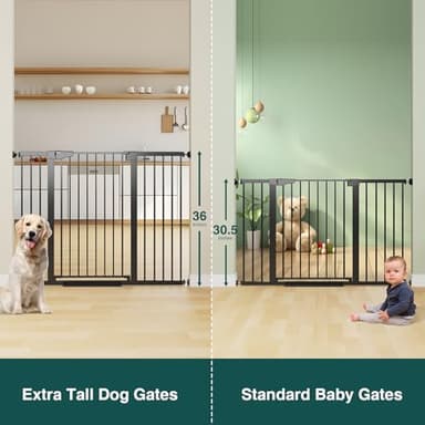 Cumbor 36" Extra Tall Baby Gate for Stairs, 29.7-54.2" Extra Wide Dog Gate for Doorways Hallways, Pressure Mounted Child Gate for Wide Opening, Auto Close Personal Safety for Babies and Pets, Black - Image 5