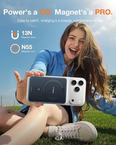 TORRAS EasyGo 10000mAh Magnetic Portable Charger Power Bank for iPhone, Fast Charging Travel Essential Wireless Battery Pack Compatible with Magsafe, iPhone Air, Pro, Pro Max,17,16,15,14,13,12, Black - Image 5