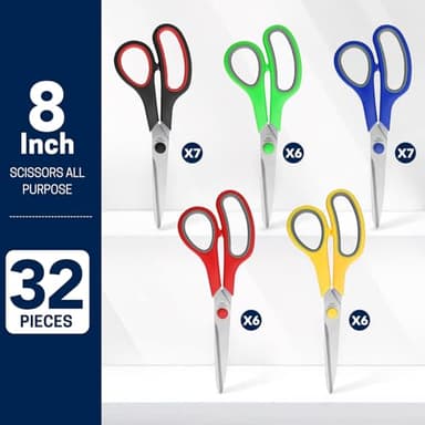 Scissors Bulk Set of 32-Pack, 8" All Purpose Multipurpose Sharp Sewing Craft Fabric Scissors for Office Home High/Middle School Student Office Teacher Art Supplies, Right/Left Handed - Image 3
