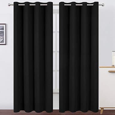 LEMOMO Blackout Curtains 52 x 108 inch/Black Curtains Set of 2 Panels/Thermal Insulated Room Darkening Bedroom Curtains - Image 1
