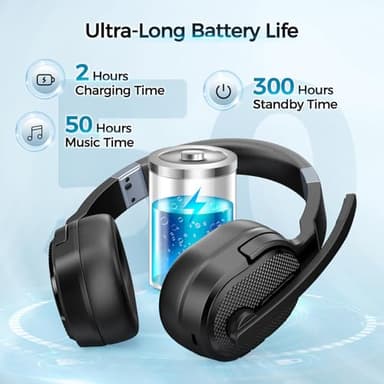 COSMUSIS Trucker Bluetooth Headset, Wireless Headsets with Noise Cancelling Microphone, 50+Hrs HD Talktime Bluetooth Headphones with Detachable Earpad/Single+Dual Mode for Office/Driving/Home - Image 3