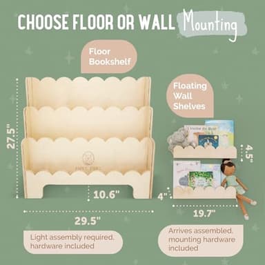 Fable Twig Wooden Kids Bookshelf w/Scalloped Edges- Made in USA- Perfect Height 3-Tier Montessori Shelf- Durable Childrens Bookcase for Kids Room or Playroom- Baby Book Shelf Nursery - Image 2