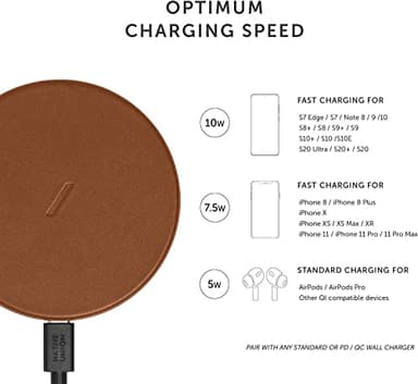 Native Union Classic Leather Wireless Charger – High-Speed [Qi Certified] 10W Handcrafted Italian Leather Charging pad – Compatible with iPhone 12/12 Pro/12 Pro Max/12 mini/11/11 Pro/11 Pro Max (Tan) - Image 3