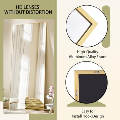 BEAUTYPEAK Full Length Mirror 64"x21", Standing Rectangle Floor or Wall-Mounted Mirrors for Living Room, Bedroom, Gold - Image 2