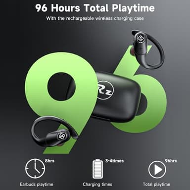 Wireless Earbuds Bluetooth Headphones 96H Playtime LED Display Waterproof Built in Mic Deep Bass Sound Secure Over Ear Buds Earhooks for iPhone Android Samsung Cell Phones Sport - Image 3