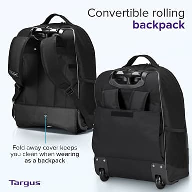 Targus 16 Inch Compact Rolling Backpack, Black - Wheeled Travel Bag with Removable Protective Laptop Sleeve, Fits Laptops Up to 16” and MacBook Pros up to 17” (TSB750US) - Image 2