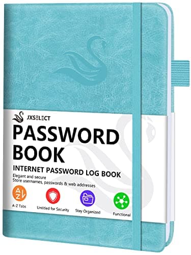 Elegant Password Book with Alphabetical Tabs - Hardcover Password Book for Internet Website Address Login - 5.2" x 7.6" Password Keeper and Organizer w/Notes Section & Back Pocket (Turquoise) - Image 1
