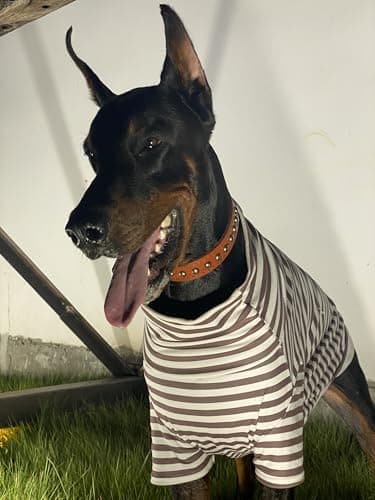 Turtleneck Dog Shirt Cute Doggie Embroidery Super Soft Dog Sweatshirt Stretchy Striped Puppy Pullover for Cats Small Medium Large Dogs (XXXX-Large, Brown Striped) - Image 7