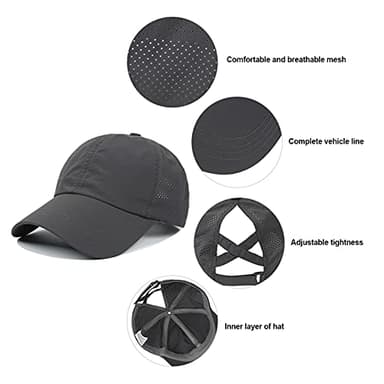 HGGE Womens Criss Cross Ponytail Baseball Cap Adjustable High Messy Bun Trucker Hats Quick Drying Mesh Dad Ponycap for Outdoor Sports Travel Black - Image 5
