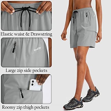 SANTINY Women's 5''/ 7''/9'' Hiking Cargo Shorts Quick Dry Lightweight Summer Shorts for Women Athletic Golf Zipper Pockets(Light Grey_L) - Image 4
