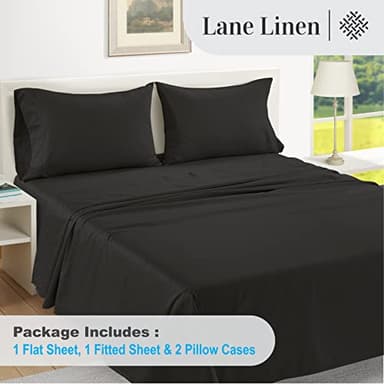 LANE LINEN 100% Egyptian Cotton Sheets Set Full Size Bed, Fully Elasticized Reinforced Seams Extra Deep Pocket Full Sheets Set (Never on Clearance), No Pill Fade Resistant Cooling - Black - Image 4