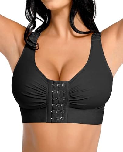 FeelinGirl Post Surgery Compression Bra Soft Support for Mastectomy Breast Augmentation Breast Lift Bra Black M - Image 1