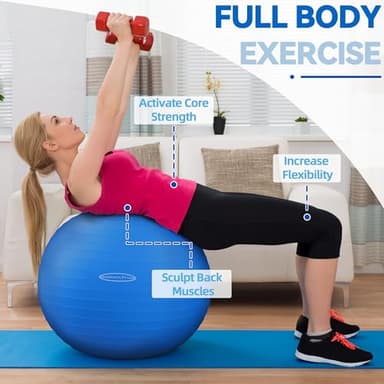 Signature Fitness Anti-Burst and Slip Resistant Exercise Ball Yoga Ball Fitness Ball Birthing Ball with Quick Pump, 2,000-Pound Capacity, Blue, 18-inch, S - Image 3