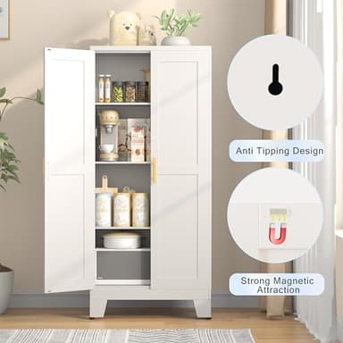 GAIOUS 61.02" Pantry Cabinet, Kitchen Pantry Storage Cabinets with Adjustable Shelves and Feet, White Pantry Storage Cabinet for Kitchen, Dining Room, Living Room and Bathroom (White) Metal - Image 5