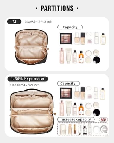 EACHY Travel Makeup Bag, Large Capacity Cosmetic Bags for Women, Waterproof Portable Open Flat Toiletry Bag Make up Bag with Divider and Handle, Gifts for Women (LD-Black, Large) - Image 3